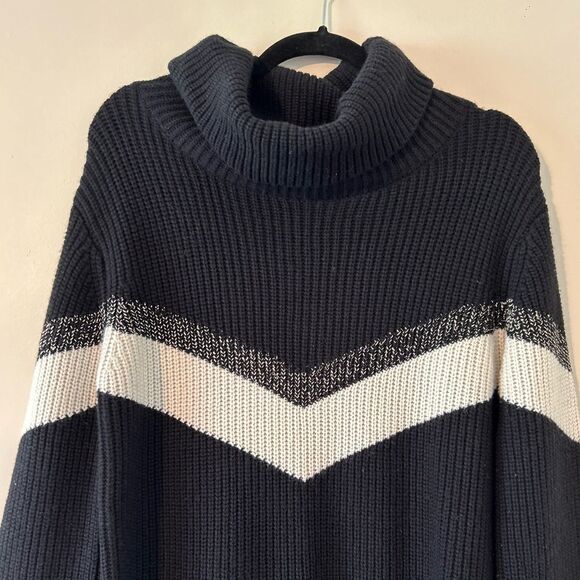 Generation Love Wool Cashmere Chevron Turtleneck Black Sweater Ballon Sleeve - Picture 3 of 8